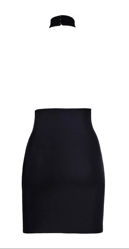 Axami V-9149 schwarzes Minikleid in Rückansicht mit offenem Rücken und Verschluss im Nacken