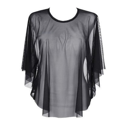 Axami V-9160 schwarzer transparenter Tüll-Poncho in Vorderansicht mit weitem Schnitt und 3/4-Ärmeln
