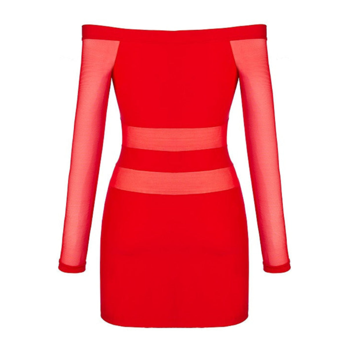 Axami V-9299 Party at Ibiza rotes Minikleid in Rückansicht mit langen Ärmeln und transparenten Tülleinsätzen
