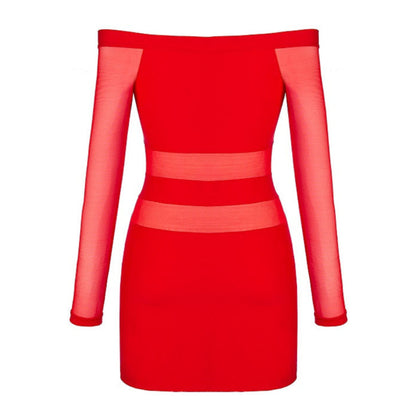 Axami V-9299 Party at Ibiza rotes Minikleid in Rückansicht mit langen Ärmeln und transparenten Tülleinsätzen