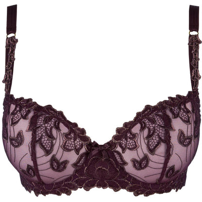 Axami V-9471 bordeauxfarbener Soft-BH in Vorderansicht mit floraler Spitze, Bügel-Cups und schmalen Trägern