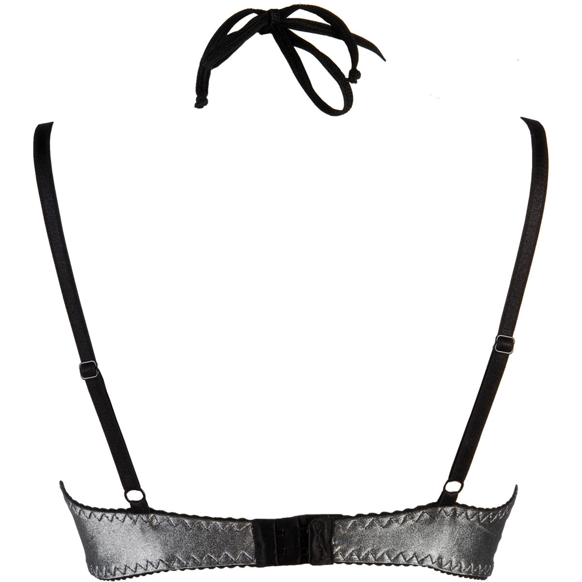 Axami V-9481 schwarz-silberner Neckholder-BH in Rückansicht mit Nackenbindung, schmalen Trägern und Rückenverschluss