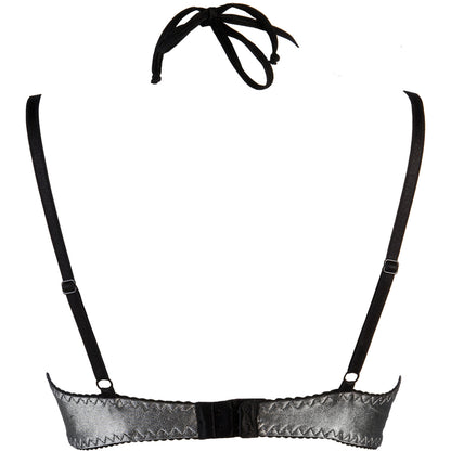 Axami V-9481 schwarz-silberner Neckholder-BH in Rückansicht mit Nackenbindung, schmalen Trägern und Rückenverschluss
