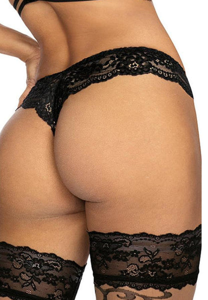 Axami V-9498 Ambra schwarz-beiger String in Detailansicht von hinten mit schmalem String-Schnitt