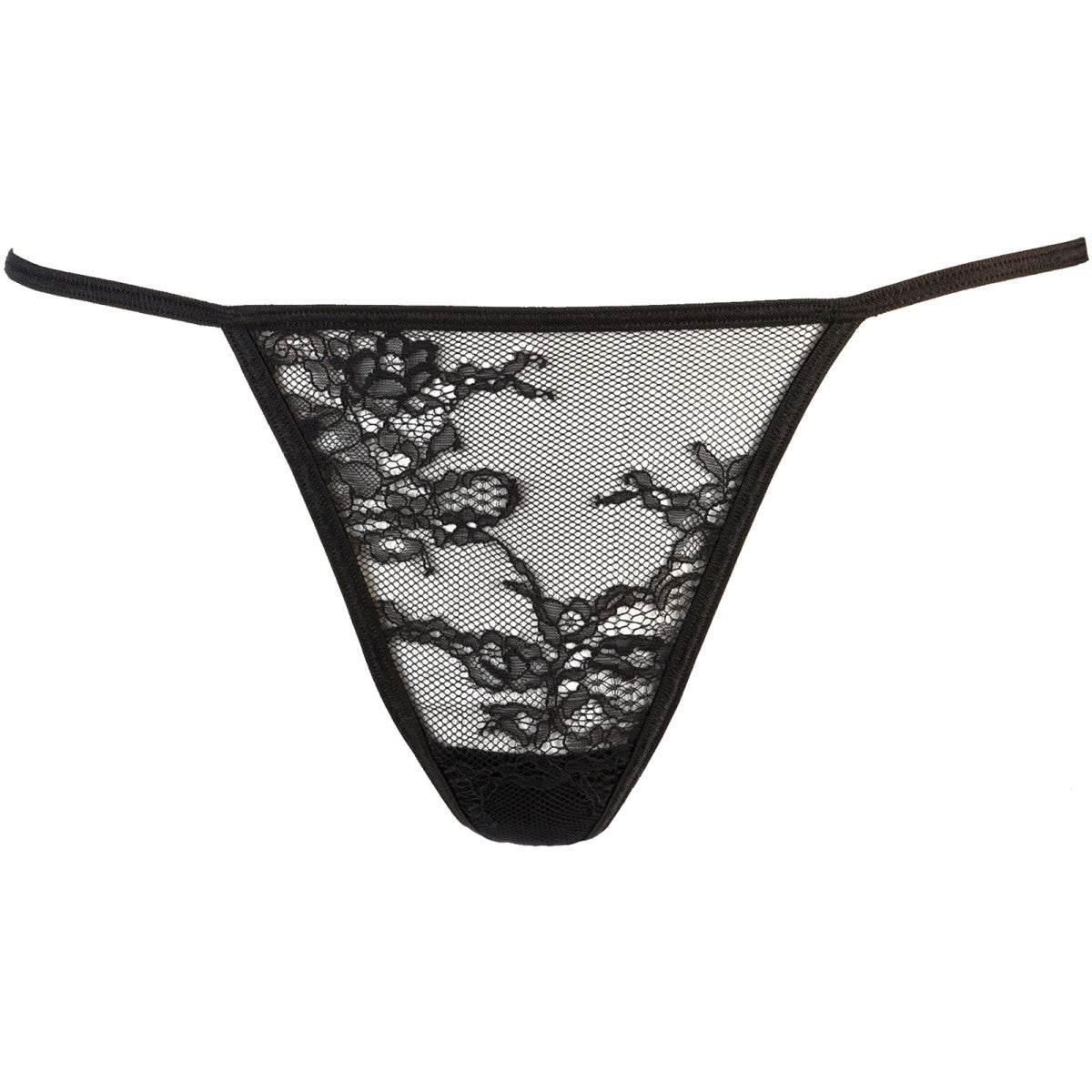 Axami V-9509 schwarzer String in Vorderansicht mit transparenter Spitze als passendes Unterteil zum Babydoll
