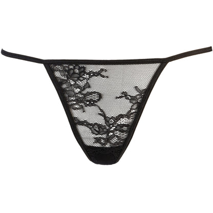 Axami V-9509 schwarzer String in Vorderansicht mit transparenter Spitze als passendes Unterteil zum Babydoll