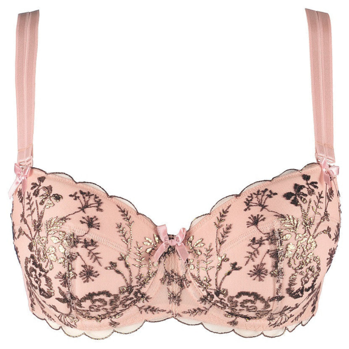Axami V-9511 Summer Love Push-up-BH in Puderrosa in Vorderansicht mit floraler Stickerei und Bügel-Cups