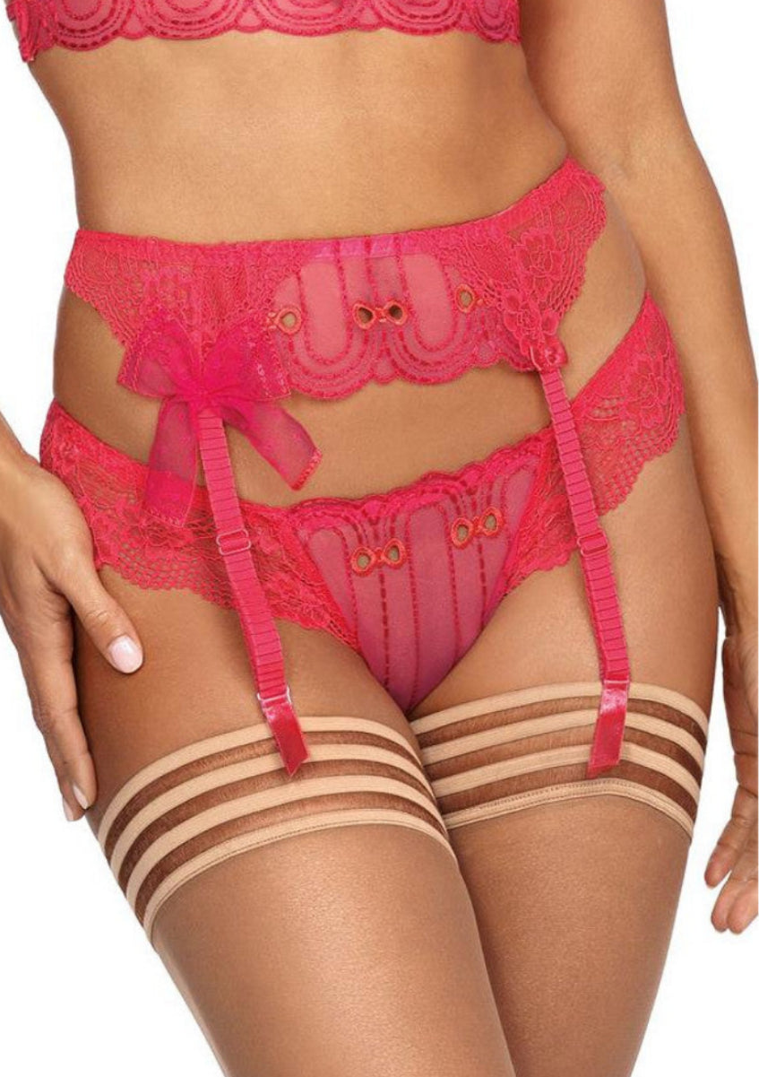 Axami V-9552 eleganter Strumpfgürtel in Pink mit Strapshaltern in detaillierter Vorderansicht am Model