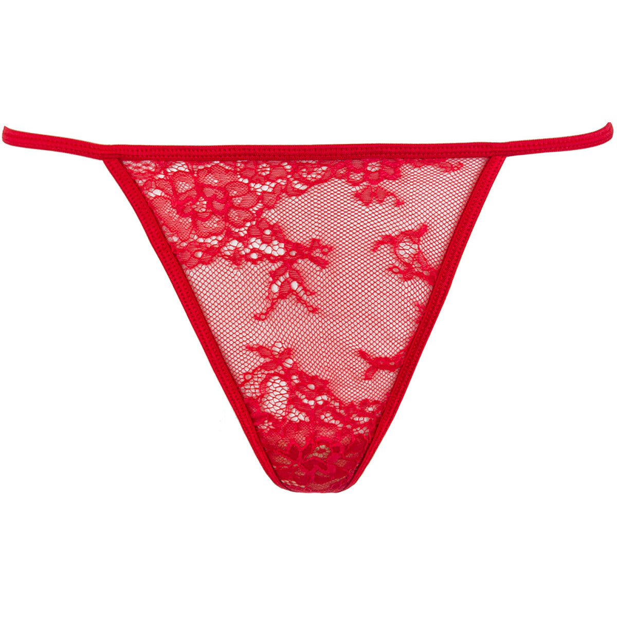Axami V-9589 roter String in Vorderansicht aus floraler Spitze als passendes Unterteil zum Babydoll