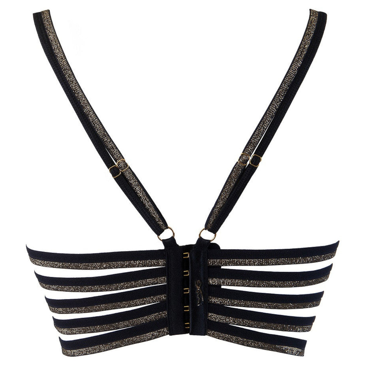Axami V-9621 schwarzes Bustier in Rückansicht mit gekreuzten Riemchen, verstellbaren Trägern und Rückenverschluss