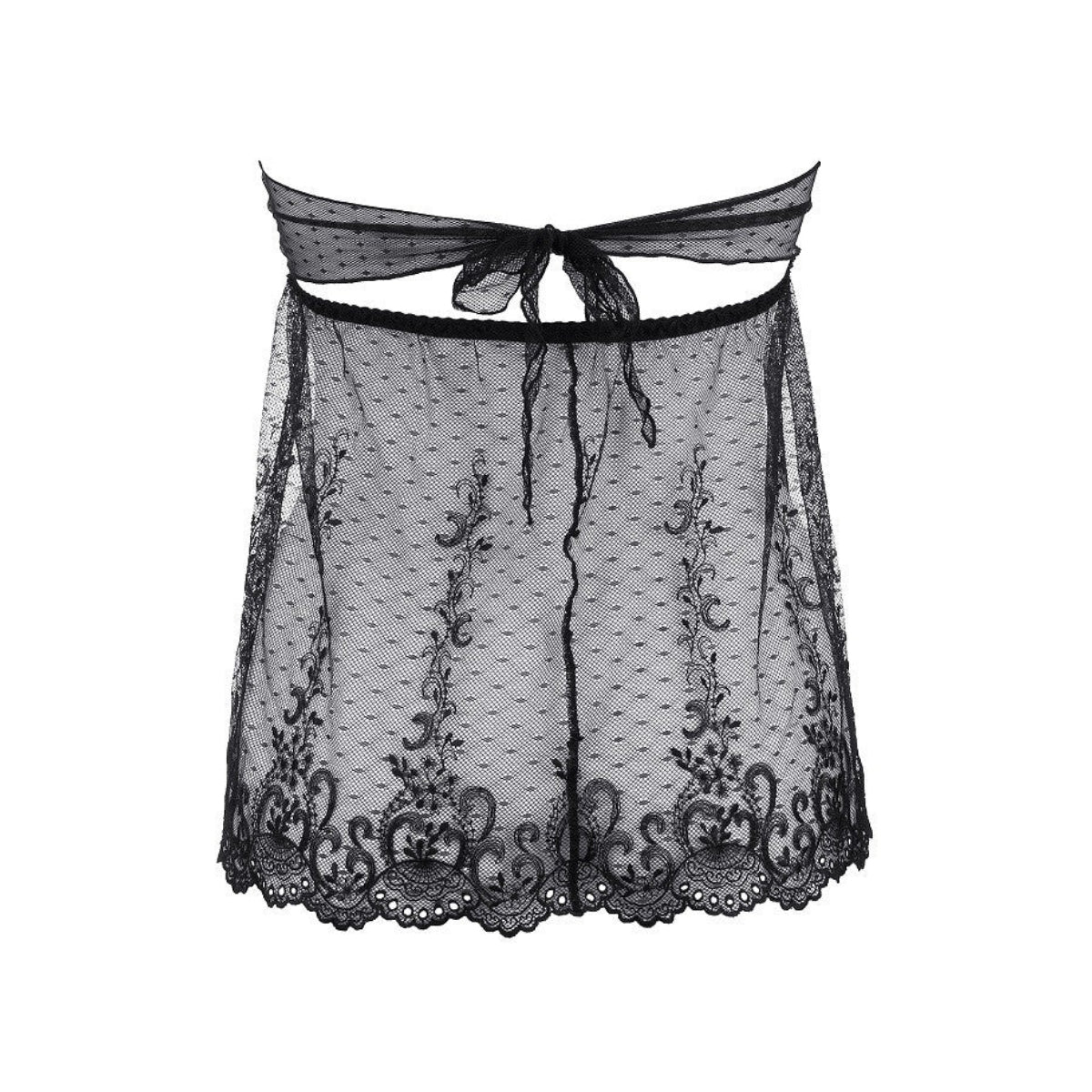 Axami V-9639 Babydoll in Schwarz mit transparentem Tüll und offenem Rückendesign in der Rückansicht