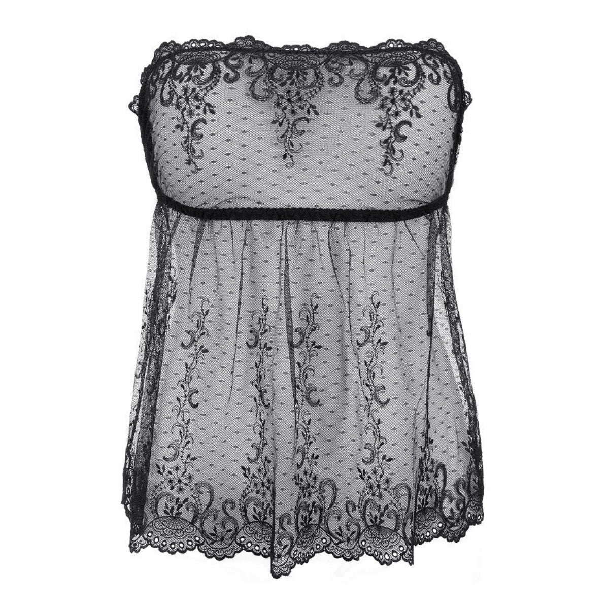 Axami V-9639 elegantes Babydoll in Schwarz mit floraler Spitze in der Vorderansicht