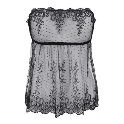 Axami V-9639 elegantes Babydoll in Schwarz mit floraler Spitze in der Vorderansicht
