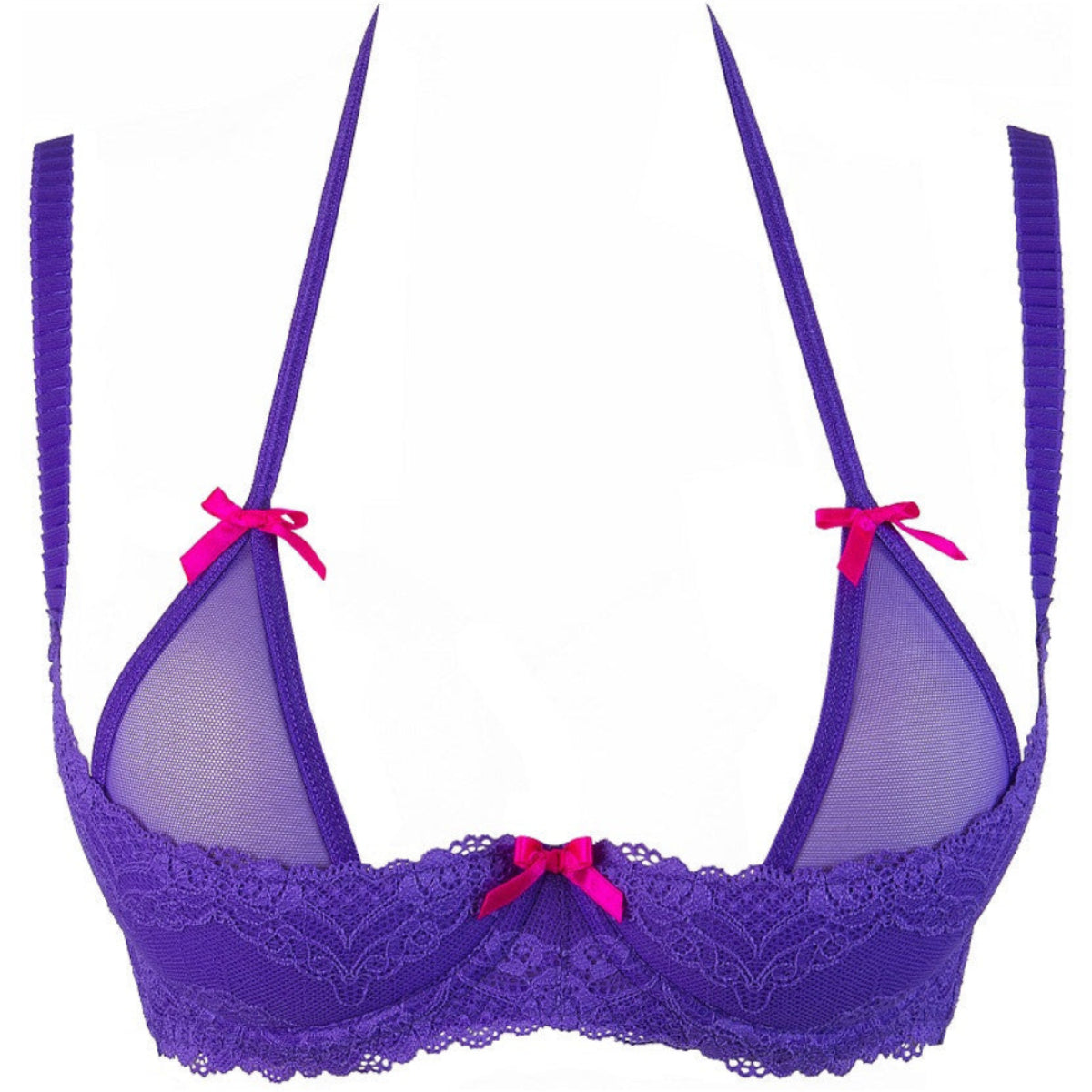 Axami V-9681 lila Neckholder-BH in Vorderansicht mit Spitze, transparentem Tüll und geformten Cups