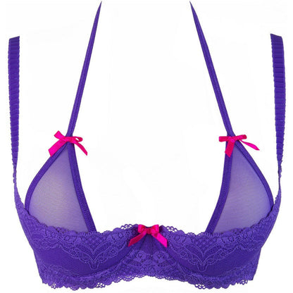 Axami V-9681 lila Neckholder-BH in Vorderansicht mit Spitze, transparentem Tüll und geformten Cups