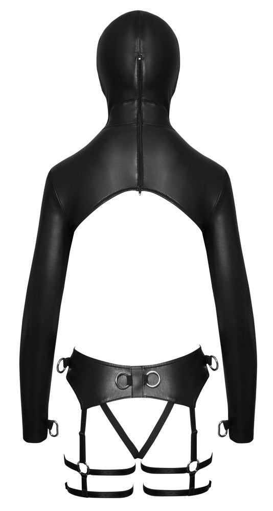 Rückansicht des Bad Kitty Bondage-Dessous-Sets mit Kopfmasken-Top