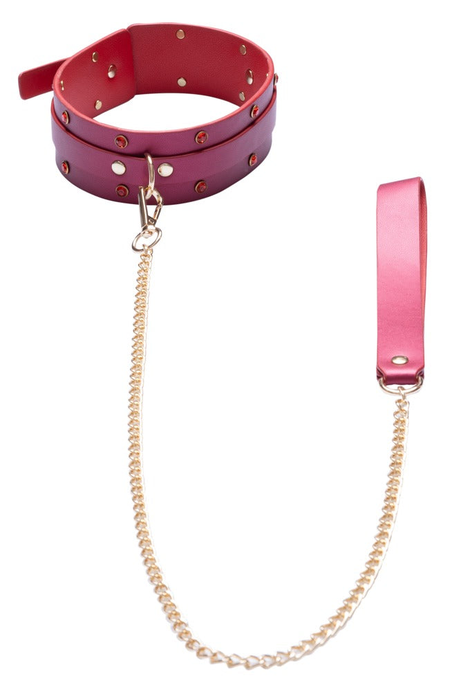 Pinkfarbenes Halsband mit Verbindungskette aus dem Bad Kitty Bondage-Set