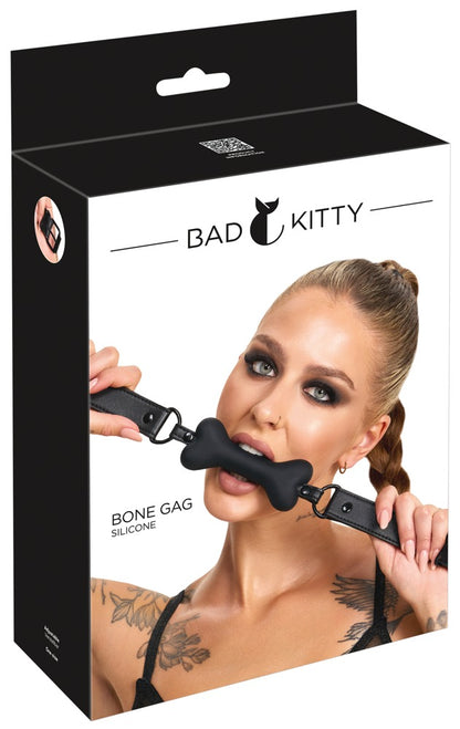 Produktverpackung des Bad Kitty Bone Gag Silikon-Knebels im Knochen-Design