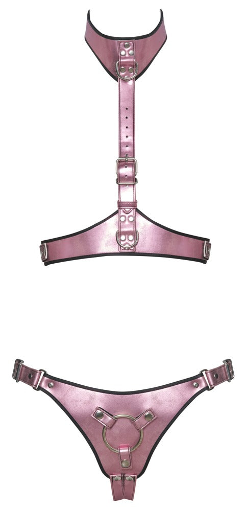 Bad Kitty Brust-Harness und Strap-on-Jock Set in Rosé-Metallic als Komplettansicht