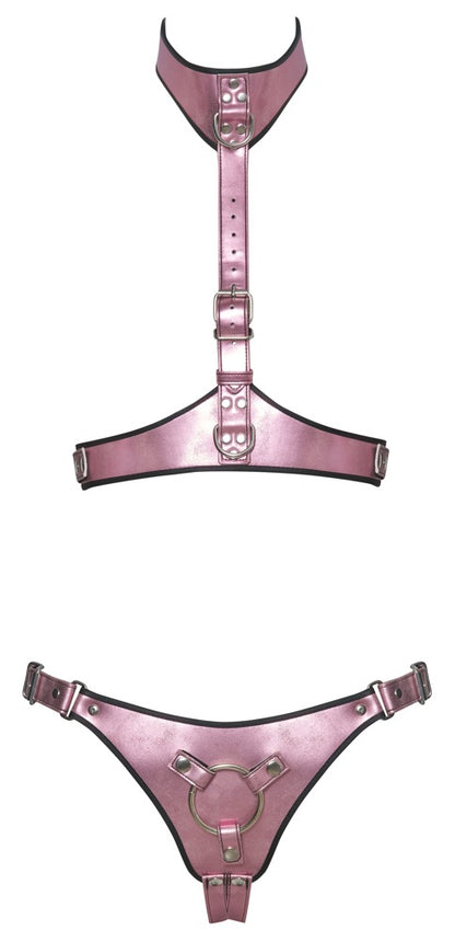 Bad Kitty Brust-Harness und Strap-on-Jock Set in Rosé-Metallic als Komplettansicht