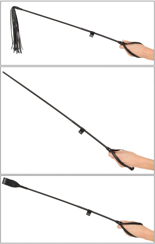 Detailübersicht des Bad Kitty Crop Sets mit Flogger, Gerte und Rohrstock