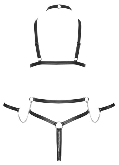 Rückansicht des Bad Kitty Harness-Bodys ouvert mit verstellbarem Neckholder und elastischen Riemen