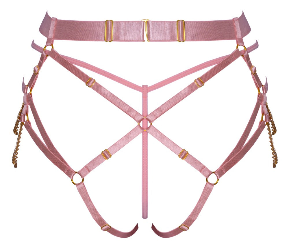 Bad Kitty Harness-String mit Mini-String in Rosé in der Rückansicht