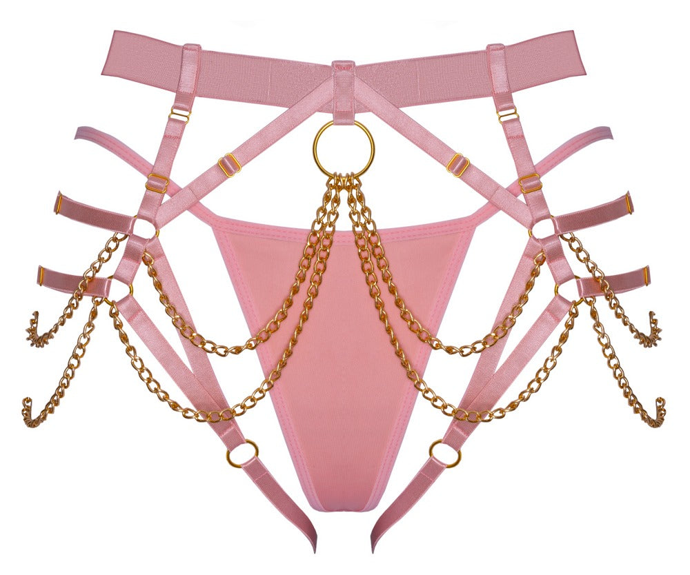 Bad Kitty Harness-String mit Mini-String in Rosé in der Vorderansicht
