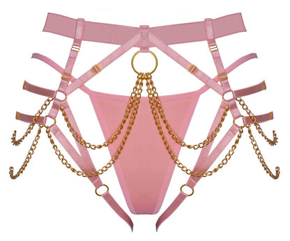 Bad Kitty Harness-String mit Mini-String in Rosé in der Vorderansicht