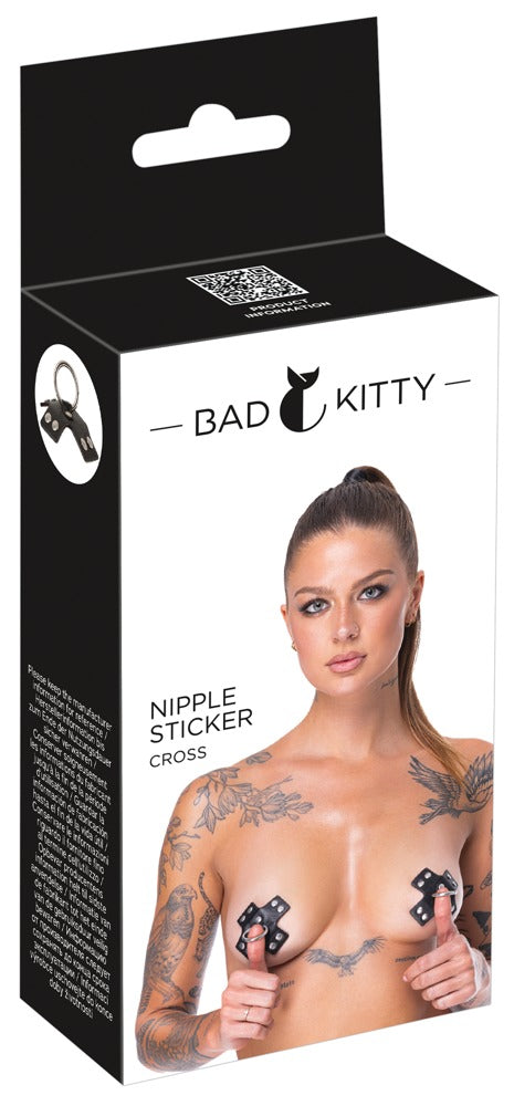 Produktverpackung der Bad Kitty Kreuz-Nippelsticker SM mit Ring