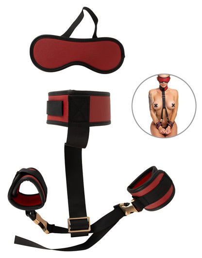 Detailansicht des Bad Kitty Neck to Wrist Bondage Sets mit Augenmaske