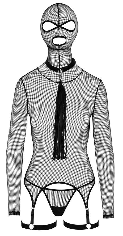 Bad Kitty Netz-Strapshemd-Set mit Kopfmaske und Mini-Flogger in der Vorderansicht