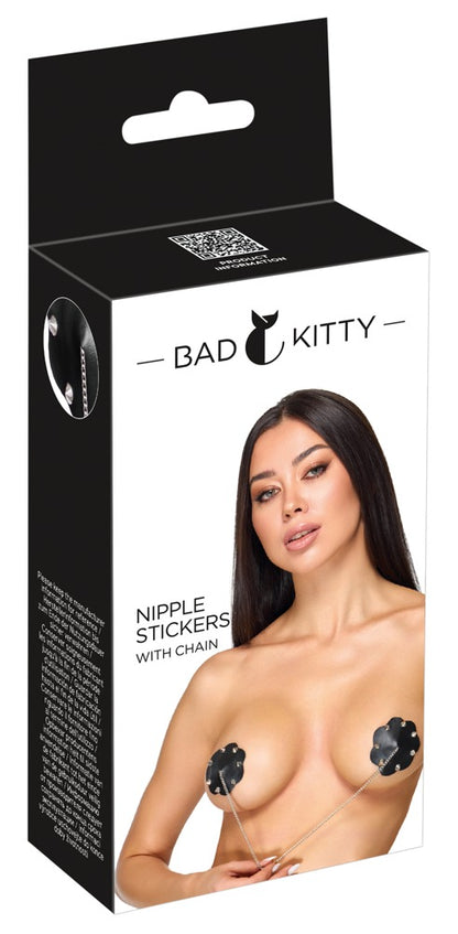 Bad Kitty Nipple Stickers with Chain – Produktverpackung mit Abbildung der schwarzen Nippel-Cover