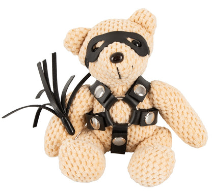 Bad Kitty SM-Teddy Schlüsselanhänger mit schwarzem Harness in der Vorderansicht