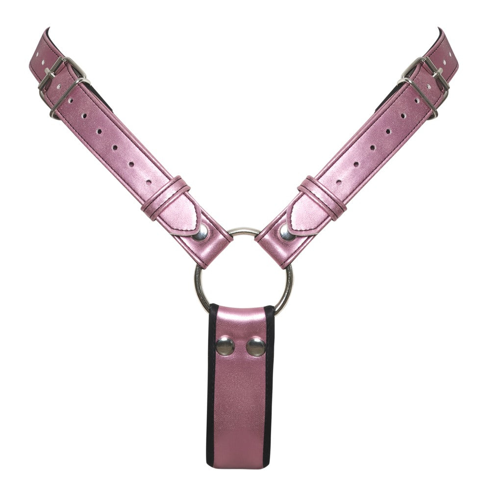 Rückseite des Bad Kitty Strap-on-Strings in Rosé-Metallic mit verstellbaren Riemen