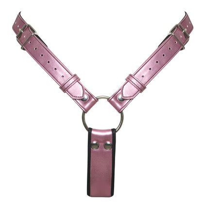 Rückseite des Bad Kitty Strap-on-Strings in Rosé-Metallic mit verstellbaren Riemen