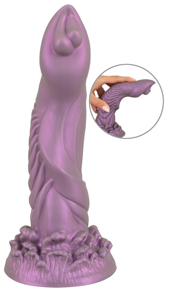 Beasty Cocks Alien Phallus in Frontansicht mit lila Fantasy-Form, Reizstruktur und Saugfuß