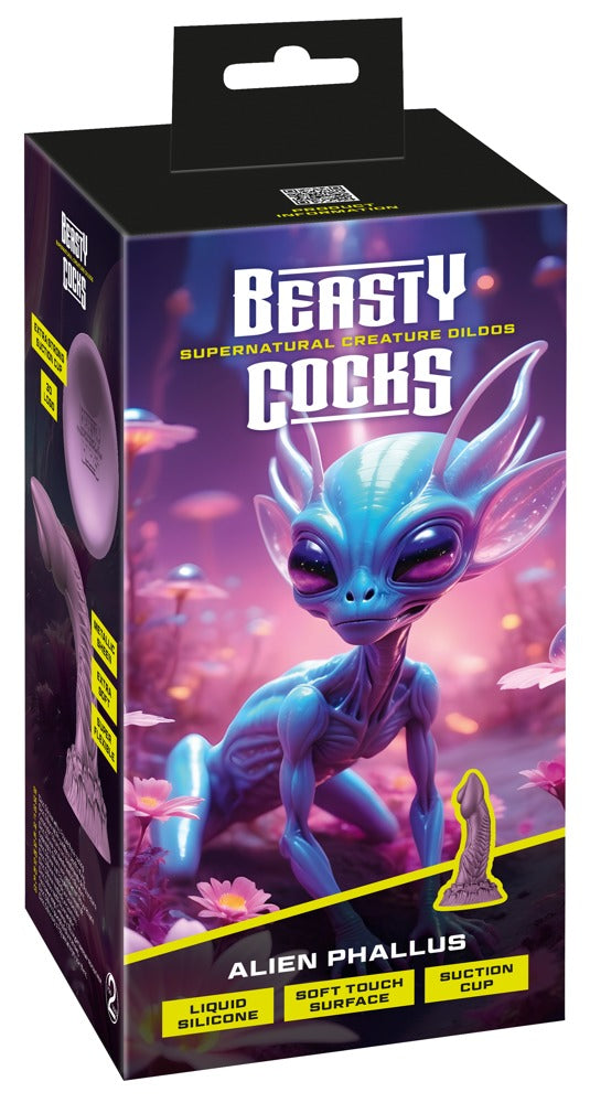Beasty Cocks Alien Phallus in der Wendeverpackung mit farbigem Alien-Kreaturenmotiv