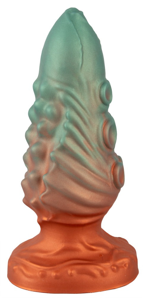 Seitenansicht des Beasty Cocks Atlantis Anal mit Noppen, Wellen und schimmernder Metallic-Optik