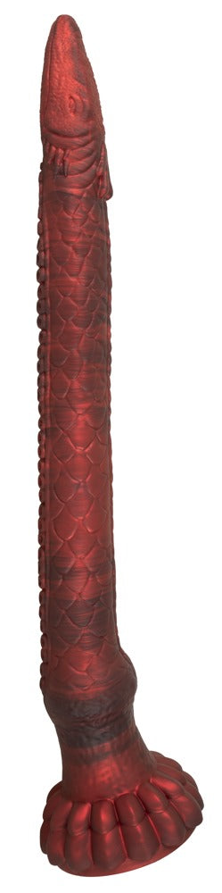 Beasty Cocks Enormous Eel mit roter Metallic-Optik, strukturiertem Schaft und Saugfuß