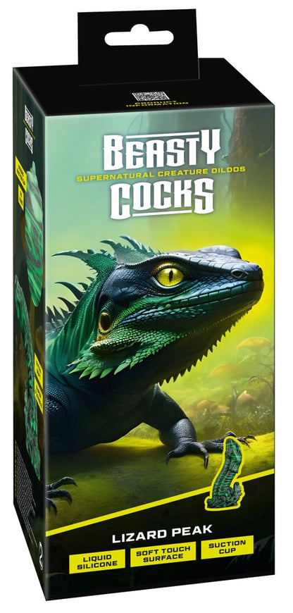Beasty Cocks Lizard Peak in der Wendeverpackung mit farbigem Echsen-Kreaturenmotiv