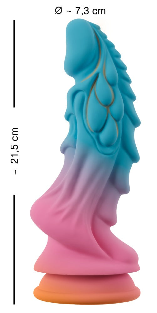 Maßgrafik des Beasty Cocks Mystic Dragon mit Gesamtlänge und maximalem Durchmesser