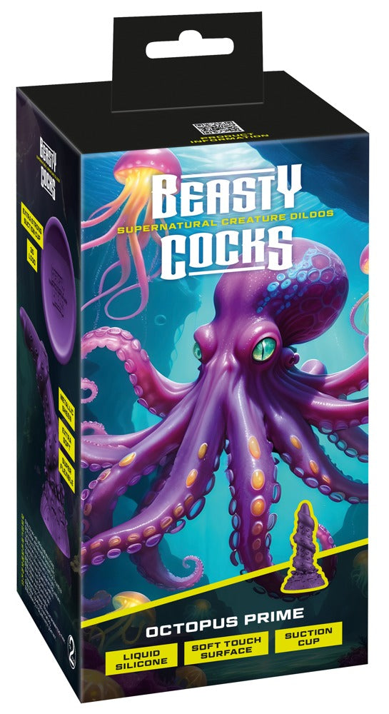 Beasty Cocks Octopus Prime in der Wendeverpackung mit farbigem Oktopus-Kreaturenmotiv