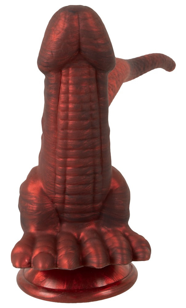 Frontansicht des Beasty Cocks Panthera Double mit strukturiertem Plug, Fantasy-Schwanz und Saugfuß