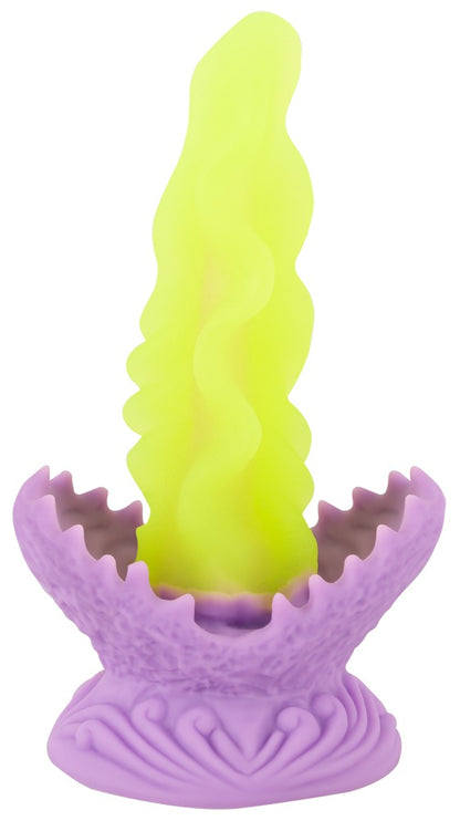 Beasty Cocks Passionate Plant in Frontansicht mit leuchtend gelbem Schaft und violettem Saugfuß