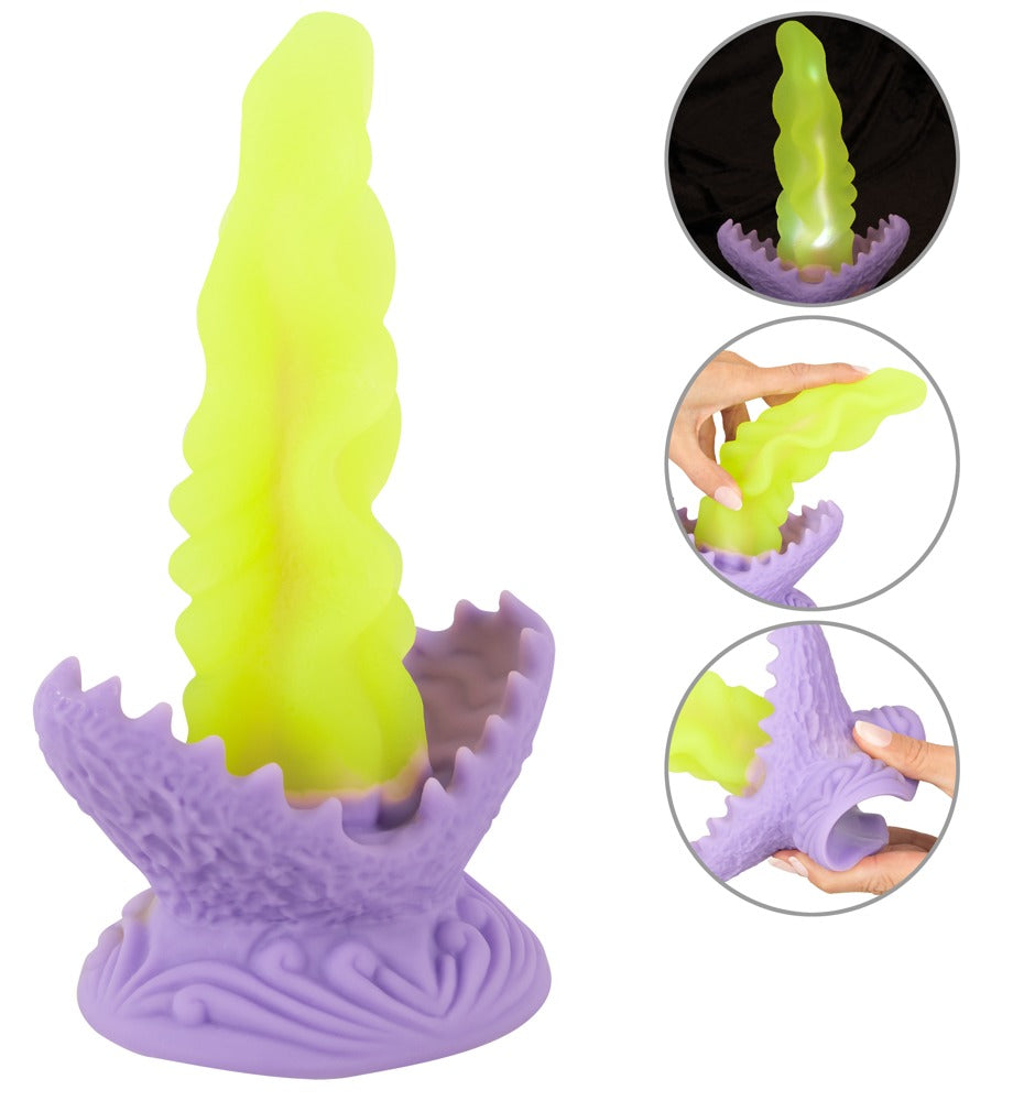 Beasty Cocks Passionate Plant LED Fantasy-Dildo mit Detaildarstellungen zu Struktur und Anwendung