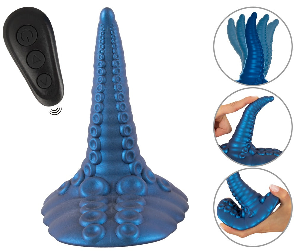Beasty Cocks Tentacle Pad mit Fernbedienung und Detaildarstellungen zu Struktur und flexibler Anwendung
