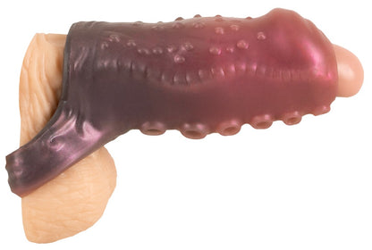 Anwendungsdarstellung der Beasty Cocks Tentacle Sleeve mit offener Spitze und Hodenring