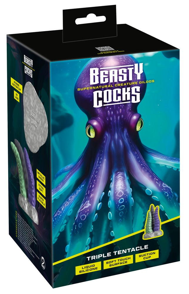 Beasty Cocks Triple Tentacle in der Wendeverpackung mit Oktopus-Kreaturenmotiv
