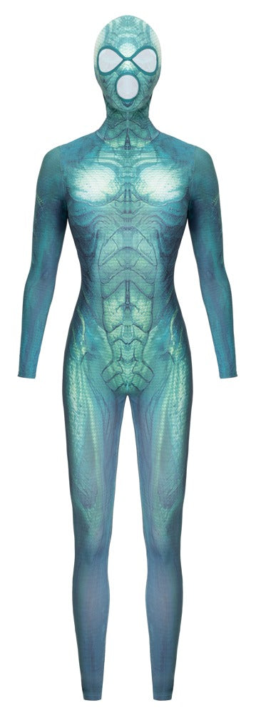 Beasty Suits Fantasy-Reptilien-Overall mit Kopfmaske in der vollständigen Vorderansicht